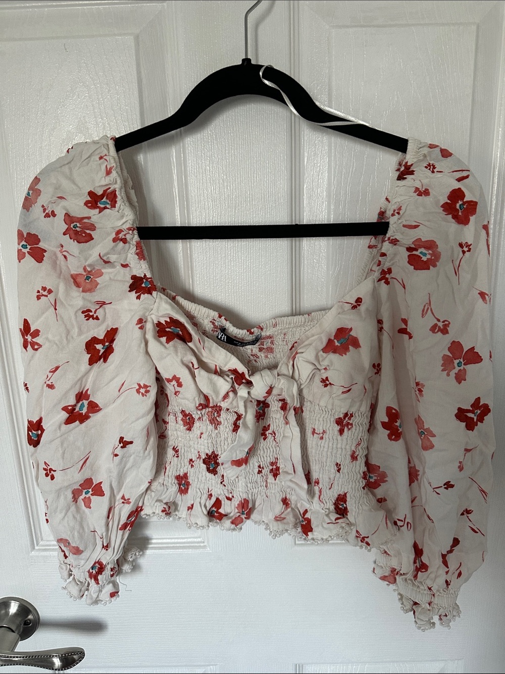 Zara White Crop Top with Red Floral Print